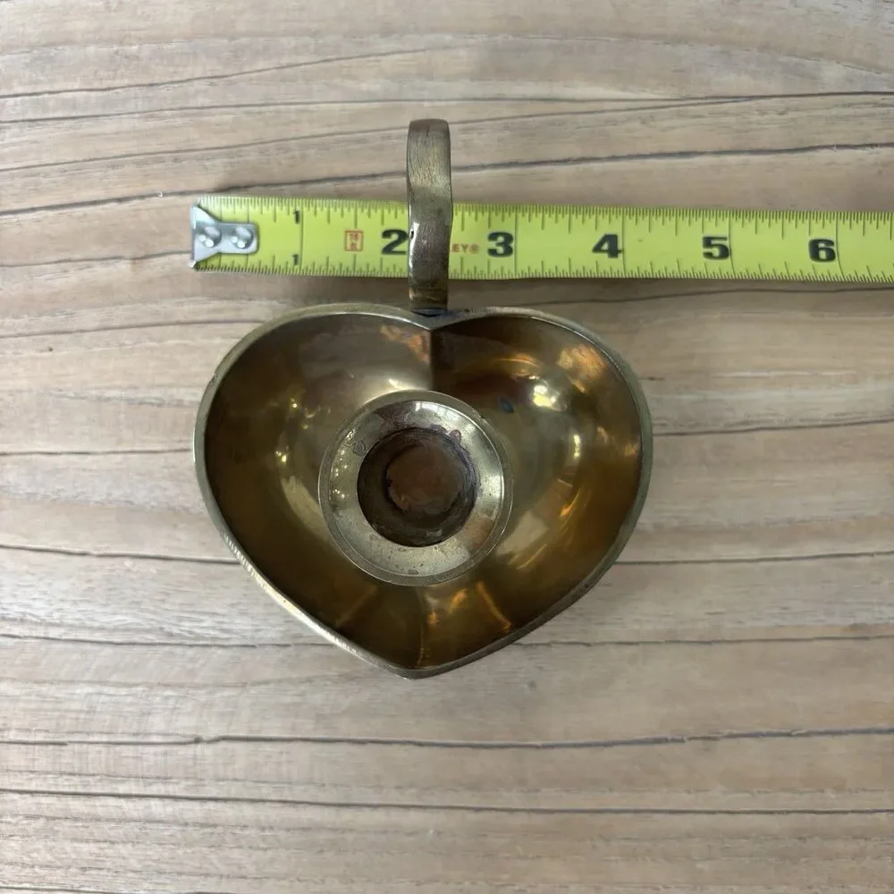 Vintage Brass Heart Shaped Chamberstick Candle Holder Cottagecore Granny Decor
